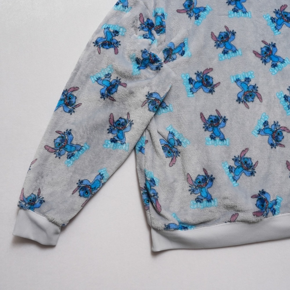 Disney Lilo & Stitch Womens Large Gray Fuzzy Fleece Crewneck Sweatshirt - Picture 2 of 14